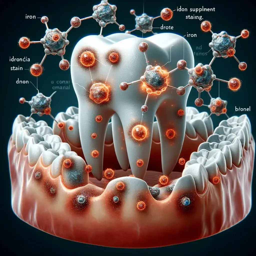 Iron particles interacting with teeth enamel