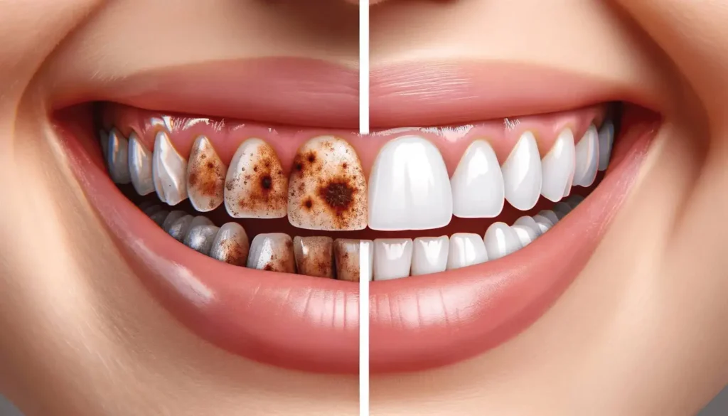 A bright, healthy smile with before-and-after visuals.